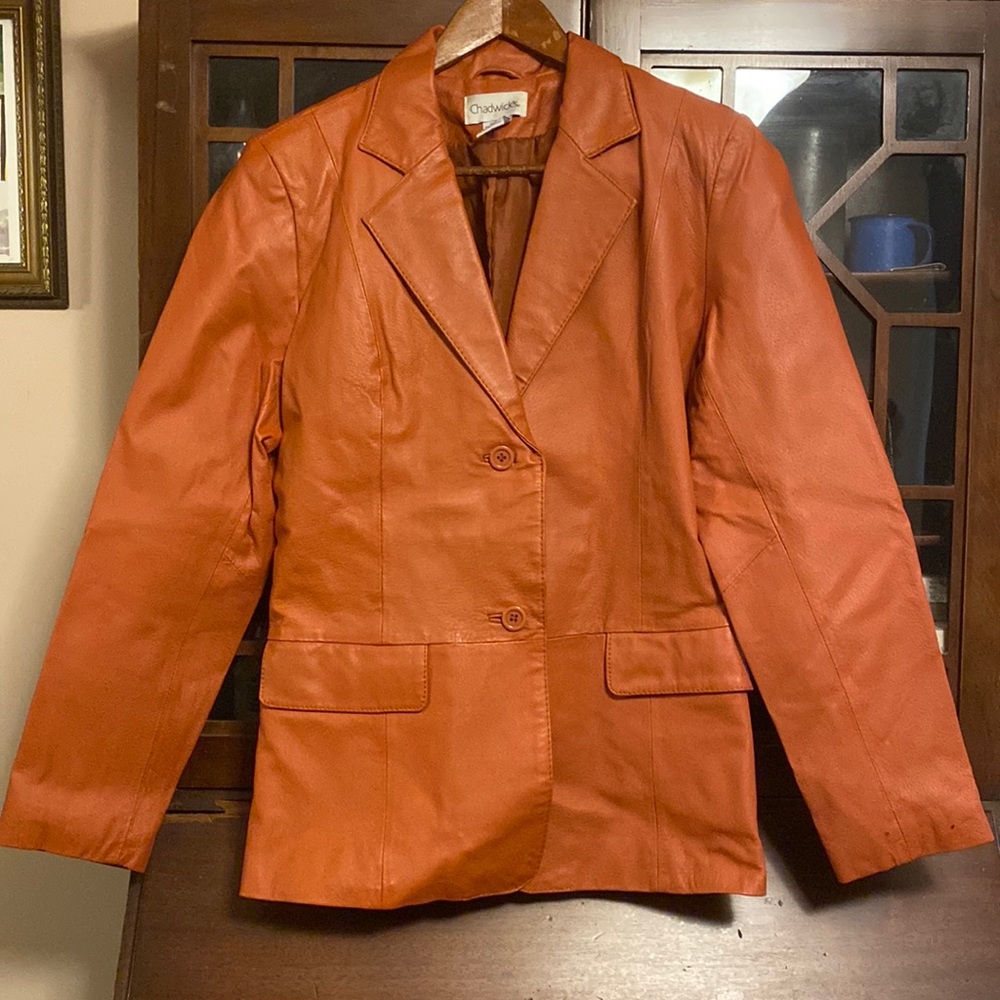 Leather Chadwick’s coat in autumn rust